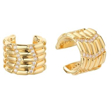 Imagem de BENEIGE Brincos de orelha femininos banhados a ouro 14 K, brincos de orelha banhados a ouro 14 K, conjunto de punhos para o dia a dia para mulheres, Latão, Sem pedra preciosa