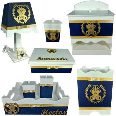 Imagem de Kit Higiene bebê Mdf menino 8 peças - AZUL MARINHO DE URSINHO - Flores