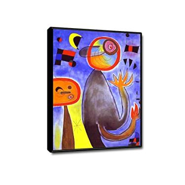 Imagem de JZSDGB Quadro preto Impressão em tela arte de parede famosa reprodução de pintura - 'Escadas cruzam o céu azul em uma roda de Fireby Joan Miro pôsteres e impressões - Imagens de arte de parede em tela