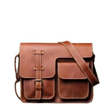 Imagem de Bolsa crossbody vintage masculina de couro genuíno bolsa de ombro casual retrô bolsa mensageiro de qualidade para homens(Brown)