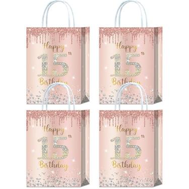 Imagem de YanZonic Bolsas de presente de aniversário de 15 anos, 16 peças de sacolas de lembrancinhas de festa de 15 anos de idade em ouro rosa, decorações elegantes de aniversário de 15 anos para meninas,