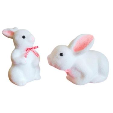 Imagem de Kit 2 Coelhos Flocados Decorativos da Páscoa 9x17x13cm / 9x9x16cm - Mu