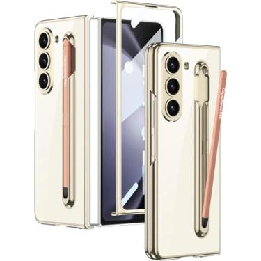 Imagem de Wibrthz Capa transparente para Samsung Galaxy Z Fold 5 com suporte para caneta S e S Pen, capa transparente com revestimento de cristal com protetor de tela, capa antiarranhões à prova de choque para