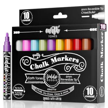 Imagem de Loddie Doddie Marcadores de giz para quadro-negro e janelas - 10 tons de terra 6 mm cinzel e ponta de bala - Canetas de giz líquido apagáveis à prova de manchas com pontas reversíveis