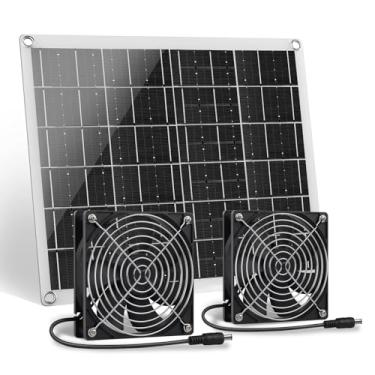 Imagem de ZINIKIF Ventilador solar, ventilador de painel solar de 15 W com dois ventiladores IP67 à prova d'água para galinheiros pequenos, estufas, galpões, casas de animais de estimação, entrada ou exaustão