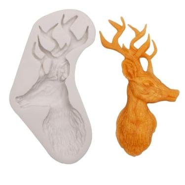 Imagem de Moldes de silicone de cabeça de veado de Natal moldes de chocolate cabeça de alce animal moldes de cozimento para assar cupcake biscoito sabão doce sobremesa decoração argila resina