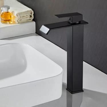 Imagem de Torneira banheiro gourmet cascata quadrada alta - preta - mg34 - MG ME
