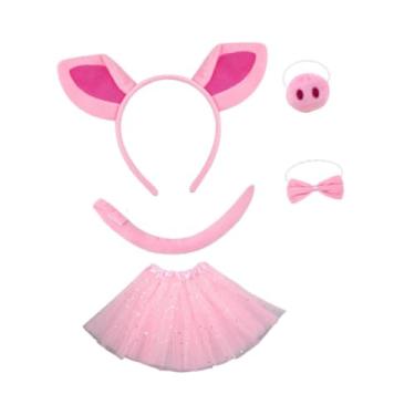 Imagem de UxicRuya Conjunto de fantasia de porco para cabeça, vestido para shows de palco, festa de performance de Halloween, Saia Tule Estrela