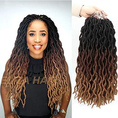 Imagem de Eliza Wavy Gypsy Locs Faux Locs Ombre Crochet Hair 45,72 cm 6 pacotes/lote Deusa Locs 100% fibra Kanekalon raízes africanas Dreadlocs extensões de cabelo sintéticas trançadas para mulheres negras (45,72 cm, 6 pacotes, OM3T30/27)