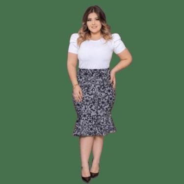Imagem de Saia Evangelica Midi Estampado Feminino Oferta Atacado Babado Festa Ca