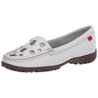 Imagem de MARC JOSEPH NEW YORK Sapato de golfe feminino Mott Street de couro feito no Brasil, Couro branco/costura contrastante, 5