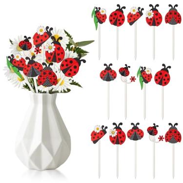 Imagem de TICIAGA Palitos de madeira de joaninha de verão – 14 peças de palheta decorativa de madeira dupla face para enchimento de vaso doméstico, tema de jardim de fazenda, palito floral para festa de verão