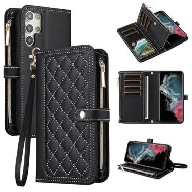 Imagem de Dswteny Capa carteira para Samsung Galaxy S24 Ultra 5G com alça de pulso flip zíper suporte suporte macio acessórios padrão Argyle capa de telefone para S24Ultra 24S S 24 24Ultra Mulheres Meninas