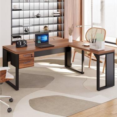 Imagem de Mesa para Escritório Diretor em L com Gaveteiro Suspenso Espresso Móveis Marrom/Preto