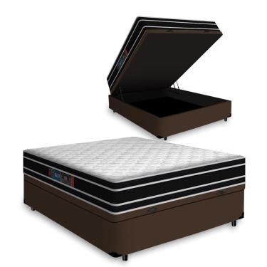 Imagem de Cama Box Baú Casal + Colchão De Espuma D33 - Castor - Black White Double Face 138x188x69cm Marrom
