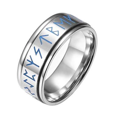 Imagem de INRENG Anel masculino giratório de corrente de aço inoxidável de 8 mm com runa viking e joia de texto nórdico Odin