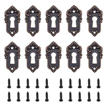 Imagem de 10 peças de fechadura de chave antiga rosetas bronze decorativo fechadura fechadura acessórios com parafusos para caixa de madeira vintage caixa de joias caixa de presente caixa de vinho 45x23mm