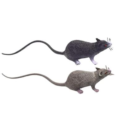 Imagem de Mouse falso, 2 peças, rato falso de 20 x 5 cm, rato realista assustador com cauda longa, ratos de plástico PVC multiuso para brincadeiras, brinquedos de gato, decorações de Halloween ratos realistas