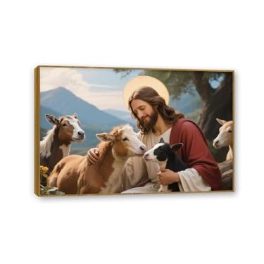 Imagem de Arte de parede em tela Jesus e Cordeiro, Jesus e Cordeiro Cristãos Religiosos, Jesus Cristão Rei Leão Impressão Pôster Pintura Religiosa Arte Igreja Decoração de Parede Imagens 60 x 40 cm (24 x 16