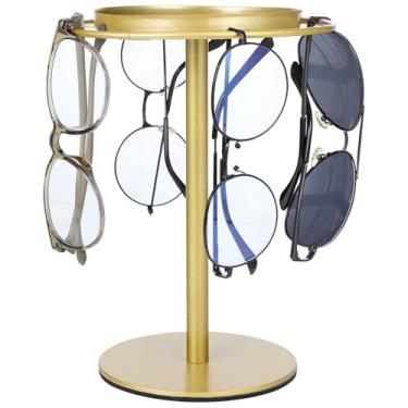 Imagem de UKCOCO Organizador De Óculos De Sol - Suporte Giratório 360° Para Óculos Com Bandeja E Base De Metal - Expositor De Óculos De Sol Para Mesa Escrivaninha Cômoda