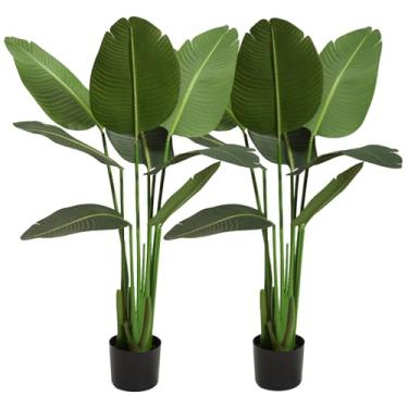 Imagem de Worth Planta artificial de jardim pássaro do paraíso 1,2 m, conjunto de 2 árvores tropicais falsas para decoração de sala de estar e escritório, 114 cm de vegetação realista para espaços internos e