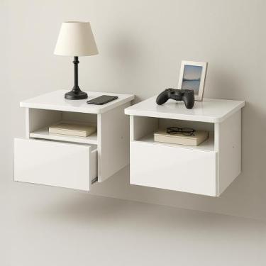 Imagem de Mesa de Cabeceira Suspensa com Gaveta  Kit com 2 Unidades  Acabamento 