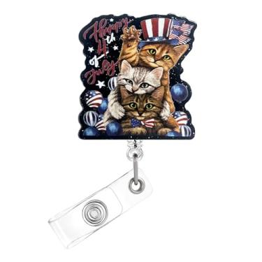 Imagem de Carretel de crachá de 4 de julho, crachá de acrílico de gato fofo para cartão de identificação, suporte retrátil telescópico, acessórios de clipe de jacaré para enfermeira, trabalhadora médica