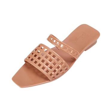 Imagem de Heavenly Jelly Sandálias deslizantes mulas/quadradas, bico aberto, confortável, salto baixo, gelatina/sapatos femininos, Bege simples, 6 Narrow