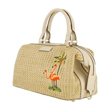 Imagem de Bolsa Tommy Bahama, bolsa tiracolo feminina com alça de ombro ajustável, design bordado de flamingo e palmeira, creme, tamanho único, Creme