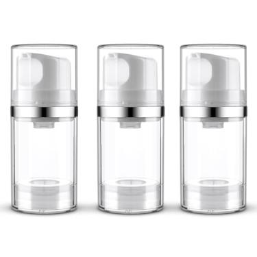 Imagem de Cosywell Pacote com 3 frascos dispensadores de bomba Airless, 50 ml, 50 ml, recipiente cosmético sem ar, frascos de viagem para produtos de higiene pessoal, loção de xampu