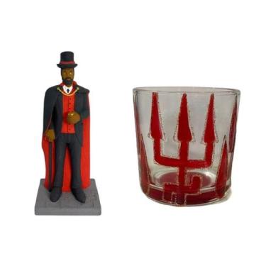 Imagem de Kit Escultura Exu Cartola 15 cm Resina + Copo Whisky - Lua Mística - 1