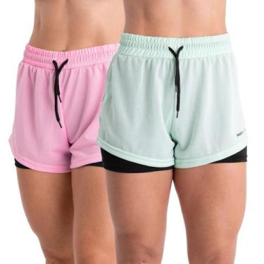 Imagem de 2 Shorts Academia Duplo Feminino Com Bolso Dryfit Bermuda Para Treino 
