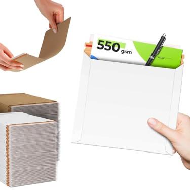 Imagem de Amiff Envelopes rígidos de papelão branco, 15 x 15 cm, pacote com 25 envelopes fotográficos autovedantes, 550 g/m², 15 x 15 cm. Envelopes comerciais autovedantes sem dobra