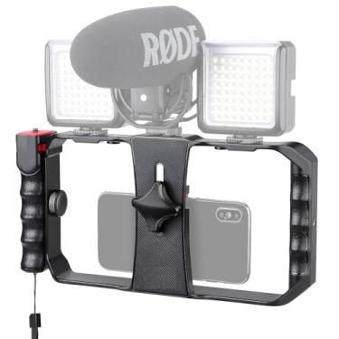 Imagem de Neotter Equipamento de vídeo para smartphone, gaiola de vlogging para filmagem, suporte de tripé estabilizador de telefone com obturador remoto sem fio para todos os smartphones iPhone e Android