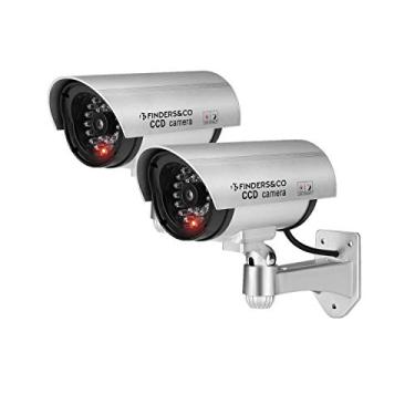Imagem de Câmera de segurança falsa, sistema de vigilância CCTV Dummy para ambientes internos e externos, silver 2 pack