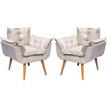 Imagem de Kit 2 Poltronas Decorativa Para Sala Alice Suede Cores Pé Trapézio 30cm Castanho - Suede