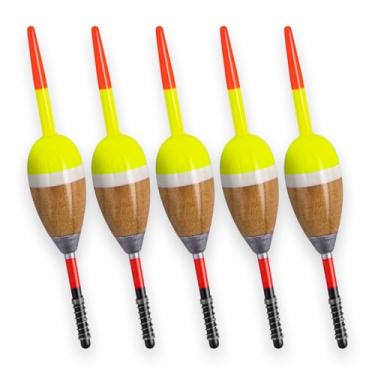 Imagem de Dr.Fish Pacote com 5 boias de mola balsa ponderadas boias de madeira para pesca de primavera para peixe-gato truta, Walleye Bluegill Panfish Oval 6 cm