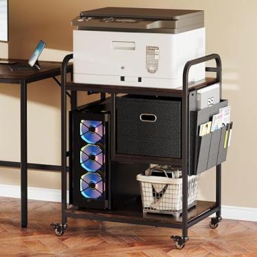 Imagem de RoleDec Suporte de impressora resistente de 3 níveis com armazenamento, suporte de torre de computador com rodas industriais e gaveta, grande mesa de impressora móvel para organização de escritório em