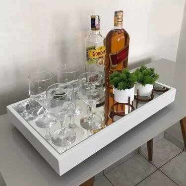 Imagem de Bandeja Espelhada Branca em MDF para Mesa, Bar, Aparador, Taças, Bebidas, Decoração