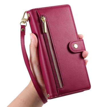 Imagem de LYJSMGZ Capa flip para iPhone 16E, carteira de couro liso de alta capacidade, compartimentos para cartões, capa de telefone com borda macia, capa de proteção completa, vermelha, 16E