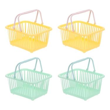 Imagem de PATIKIL 4 peças de cesta pequena de plástico, mini cesta de armazenamento de mercearia pequenas cestas de compras com alças organizador de água filtrada para organizar brinquedos, ovos, frutas