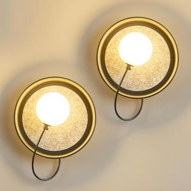Imagem de BNHHLZ Conjunto De Dois Arandelas Parede Modernas Com Abajur Globo, Iluminação Interna Redonda Ajustável Preta Para Sala Estar, Corredor, Quarto, Cabeceira, Cozinha E Jantar (Pacote 2)