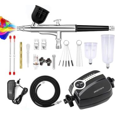 Imagem de SWEETYSUN Kit Profissional De Aerógrafo Com Compressor Silencioso, Pistola Dupla Ação Para Maquete/Carro/Tatuagem/Barbeiro, Bico 0,2-0,8 Mm E Mangueira 6 Pés, Conjunto Inicial Maquiagem/Unhas