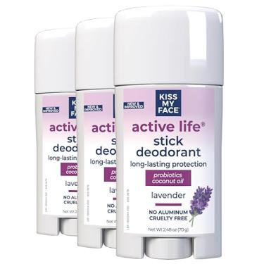 Imagem de Kiss My Face Desodorante Active Life Com Ingredientes De Origem Natural, Controle Odores Por 72 Horas, Para Mulheres E Homens, Sem Alumínio, Probióticos Óleo Coco, Aroma Lavanda, Pacote 3