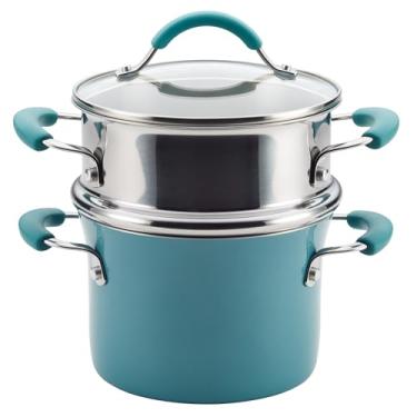 Imagem de Rachael Ray Panela antiaderente para molho Cucina com inserção de vaporizador e tampa, 3 litros, azul agave