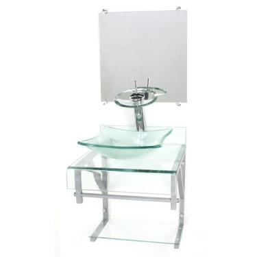 Imagem de Gabinete de vidro 40cm para banheiro curvado duplo pc cuba quadrada co