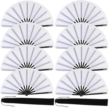 Imagem de Tkocisa Pacote com 8 ventiladores grandes dobráveis para dança em linha, ventilador de pop com manga de suporte, grande leque de mão rave para botas no chão, dança, concerto, festa, festival