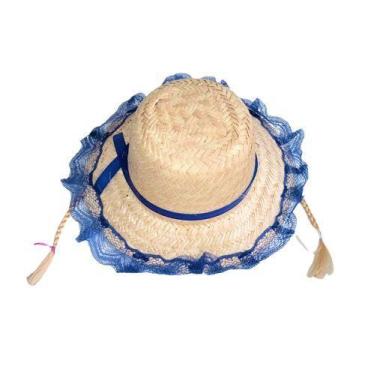 Imagem de Chapéu Palha Junino com Trança loira - Festas e Fantasias, Azul