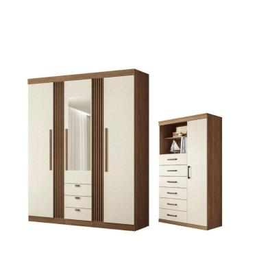 Imagem de Kit Guarda Roupa Espelho E Multi Uso Veronica Jatoba Areia