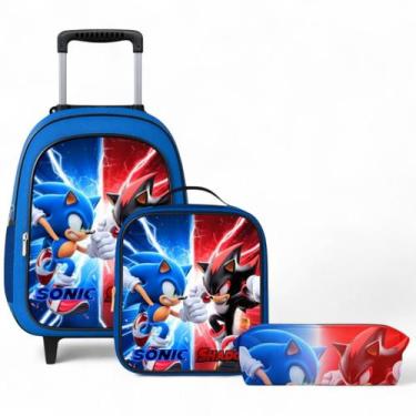 Imagem de Mochila Masculina Infantil Rodinha Escolar com Lancheira Térmica e Est